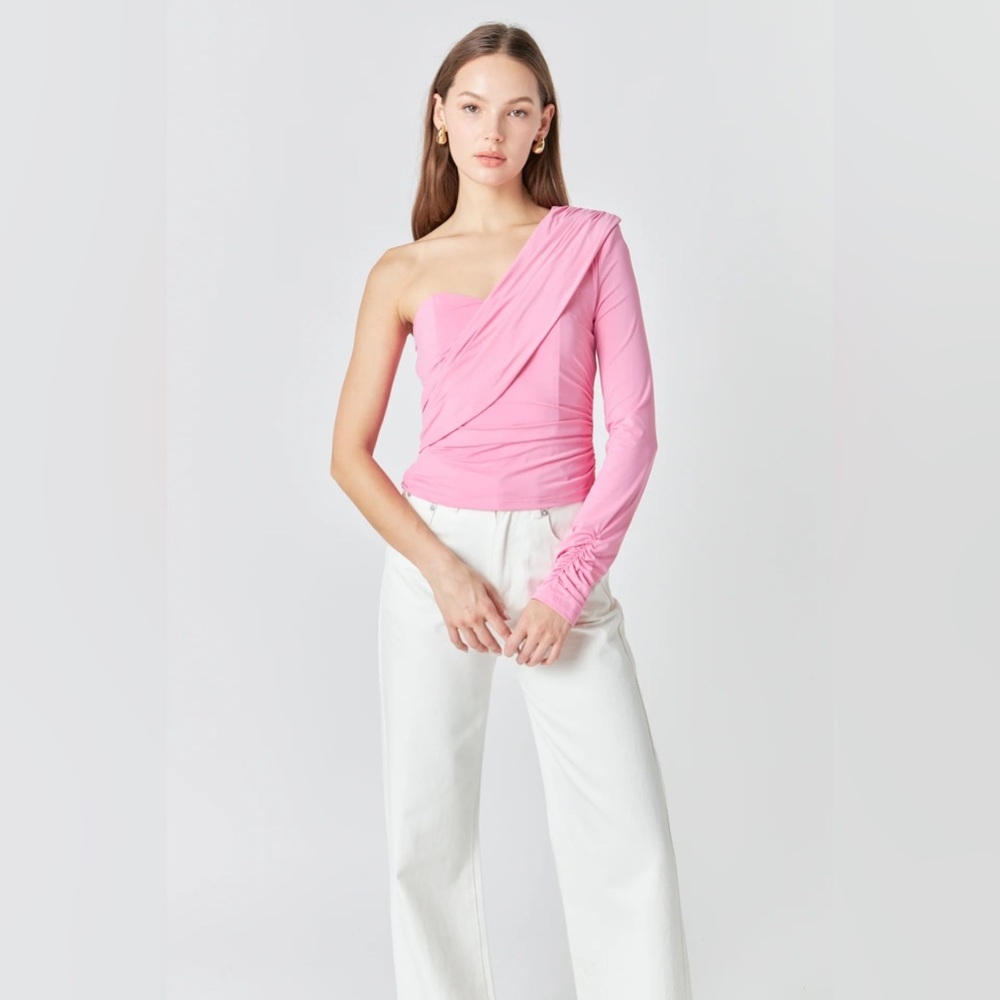 Endless Rose Shirred One Shoulder Blouse Large